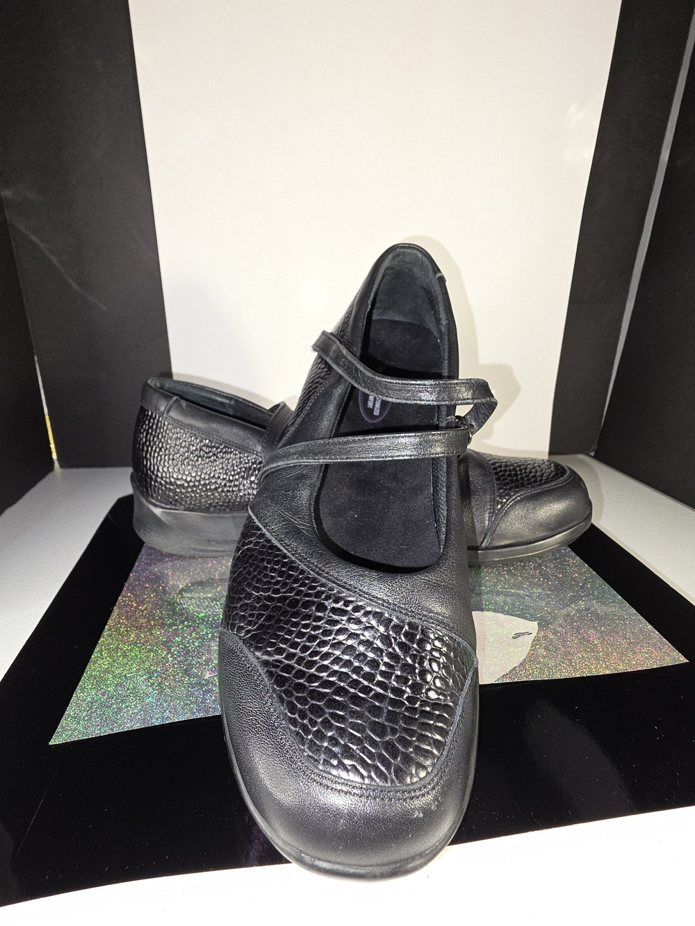 Aetrex Black Mary Jane Flats with Textured Front